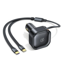 Ładowarka Samochdowa USAMS ze zwijanym kablem 2xUSB-C C41 PD 30W Fast Charge czarny