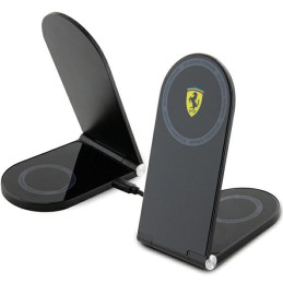Składana ładowarka indukcyjna Ferrari 2w1 Printed Logo MagSafe15W czarna