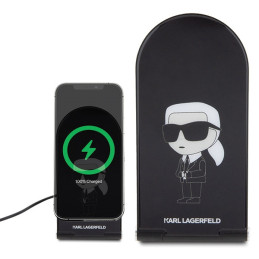 Indukcyjna składana ładowarka 2w1 Karl Lagerfeld Ikonik MagSafe 15W, czarne