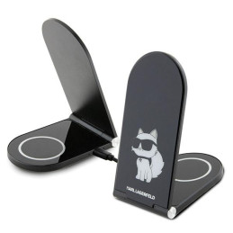 Indukcyjna składana ładowarka 2w1 Karl Lagerfeld Choupette MagSafe 15W, czarne