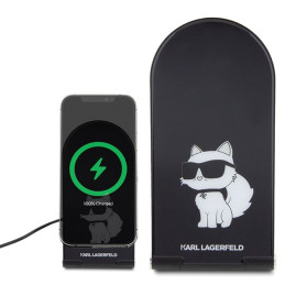 Indukcyjna składana ładowarka 2w1 Karl Lagerfeld Choupette MagSafe 15W, czarne