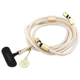 Uniwersalny pasek do telefonu Guess CBDY 4G Charm z wbudowanym kablem USB-C/USB-C beżowy