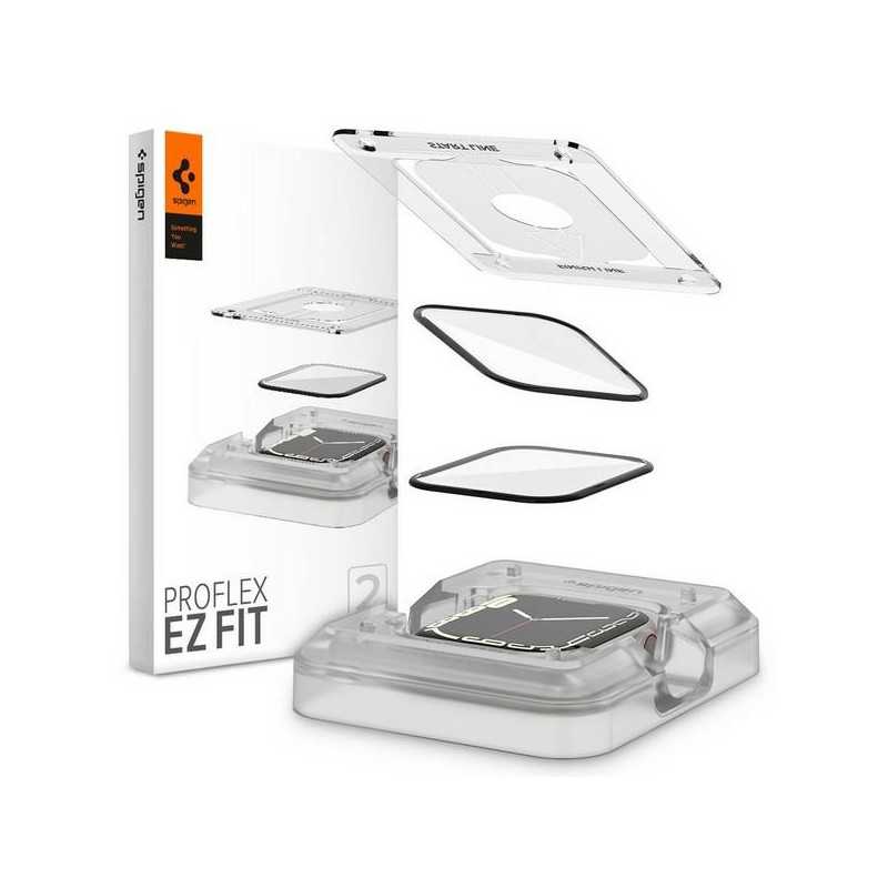 Szkło hybrydowe + Aplikator Spigen Pro Flex EZ Fit do Apple Watch 7 41mm, czarne, 2 sztuki