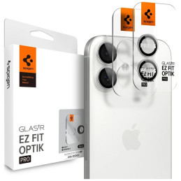 Szkło na obiektyw aparatu Spigen Optik Pro Glas. TR "EZ FIT" do iPhone 17 / 16 / 16 Plus, srebrny, 2szt.