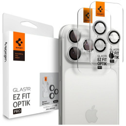 Szkło na obiektyw aparatu Spigen Optik Pro Glas. TR "EZ FIT" do iPhone 17 Pro Max / 16 Pro / 16 Pro Max, srebrny, 2szt.