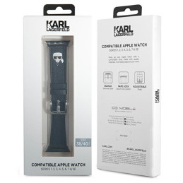 Pasek Karl Lagerfeld Saffiano Karl Heads do Apple Watch 38/40/41mm czarny