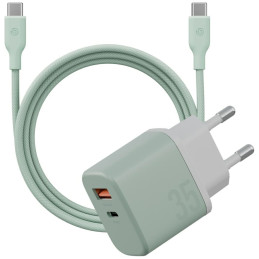 Ładowarka sieciowa Bazic GoPort Velox Kit USB-C/USB-A GaN 35W z kablem zielony
