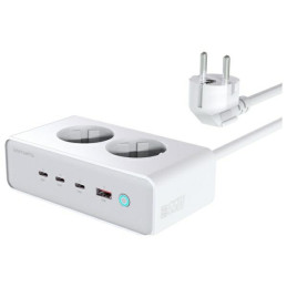 PRZEDŁUŻACZ 4SMARTS 6W1 2XAC USB-A 3XUSB-C 65W GAN BIAŁY DO ŁADOWANIA