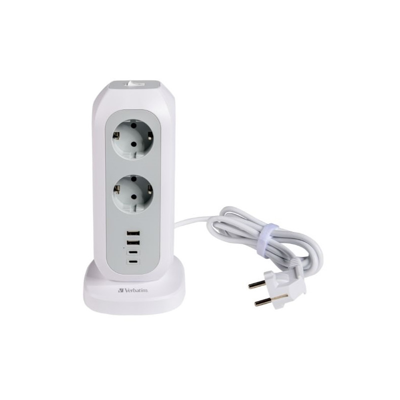 Przedłużacz Verbatim pionowy 15w1 11xAC UE/2xUSB-C/2xUSB-A 2m EUPT-01 biały