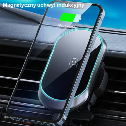 Uchwyt indukcyjny USAMS Magnetyczny Wireless Charging 15W do kratki went. czarny