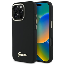 Etui Guess Silicone Script Metal Logo & Frame do iPhone 16 Pro Max czarne
