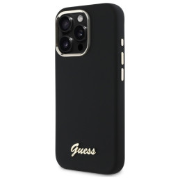 Etui Guess Silicone Script Metal Logo & Frame do iPhone 16 Pro Max czarne