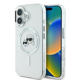 Etui Karl Lagerfeld IML Metal Karl&Choupette Head MagSafe do iPhone 16 Plus białe