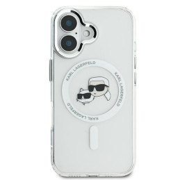 Etui Karl Lagerfeld IML Metal Karl&Choupette Head MagSafe do iPhone 16 Plus białe