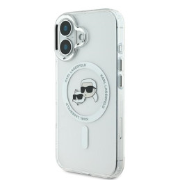 Etui Karl Lagerfeld IML Metal Karl&Choupette Head MagSafe do iPhone 16 białe