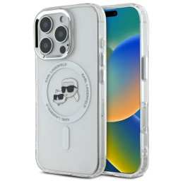 Etui Karl Lagerfeld IML Metal Karl&Choupette Head MagSafe do iPhone 16 Pro Max białe