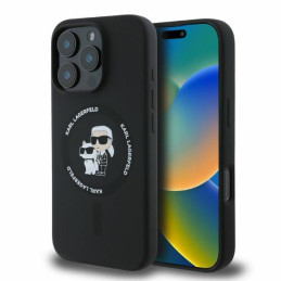 Etui Karl Lagerfeld Silicone Karl&Choupette Heads Ring MagSafe do iPhone 16 Pro, czarny/black