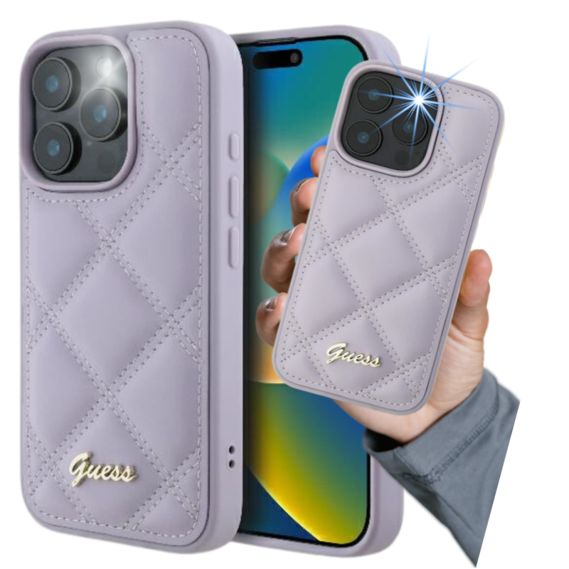 Etui Guess Quilted Metal Logo do iPhone 16 Pro Max, jasnofioletowy/light purple