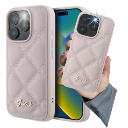 Etui Guess Quilted Metal Logo do iPhone 16 Pro Max, różowy/pink