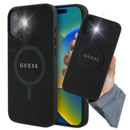 Etui Guess Saffiano Classic Logo MagSafe do iPhone 16 Plus, czarne