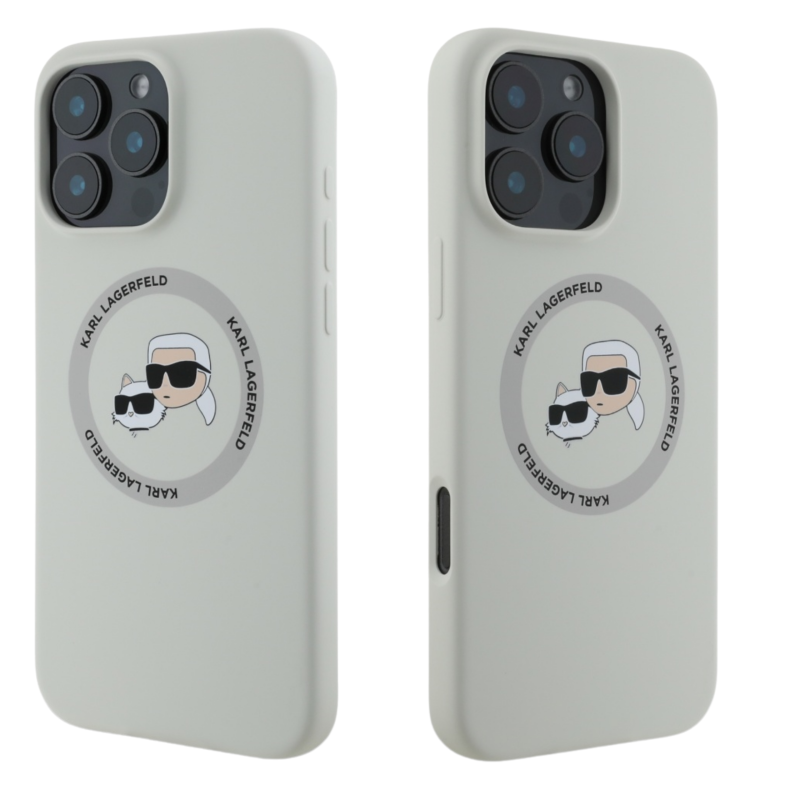 Etui Karl Lagerfeld Silicone Double Heads And Circle MagSafe do iPhone 16 Pro Max, beżowy