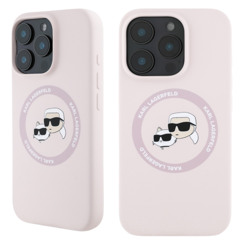 Etui Karl Lagerfeld Silicone Karl&Choupette Heads Ring MagSafe do iPhone 16 Pro Max, różowe
