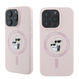 Etui Karl Lagerfeld Silicone Karl&Choupette Heads Ring MagSafe do iPhone 16 Pro, różowy/pink