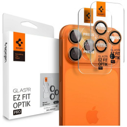 Szkło na obiektyw aparatu Spigen Optik Pro Glas. TR "EZ FIT" do iPhone 17 Pro Max/16 Pro/16 Pro Max pomarańczowy, 2szt.
