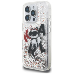 Etui Karl Lagerfeld Liquid Glitter Choupette Logo do iPhone 16 Pro Max przezroczysty