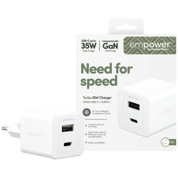 Ładowarka sieciowa empower by PanzerGlass Turbo 35W USB-C USB-A srebrno-biały