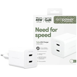 Ładowarka sieciowa empower by PanzerGlass Turbo 45W 2x USB-C srebrno-biały