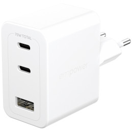 Ładowarka sieciowa empower by PanzerGlass Turbo 70W 2x USB-C USB-A srebrno-biały
