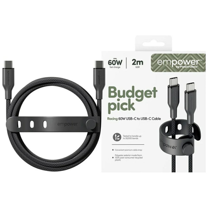 Kabel empower by PanzerGlass Racing 60W USB-C do USB-C 2m czarny