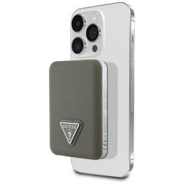 Powerbank indukcyjny Guess Grained Triangle 5000mAh 15W USB-C MagSafe brązowy