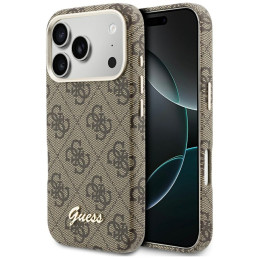 Etui Guess 4G Script MagSafe do iPhone 17 Pro Max brązowy