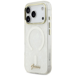 Etui Guess IML Shell Script Metal MagSafe do iPhone 17 Pro Max biały