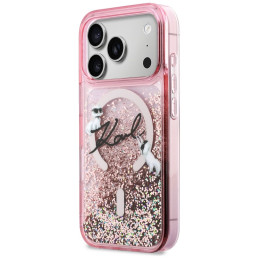 Etui Karl Lagerfeld Liquid Glitter Karl Script Logo MagSafe do iPhone 17 Pro Max różowy