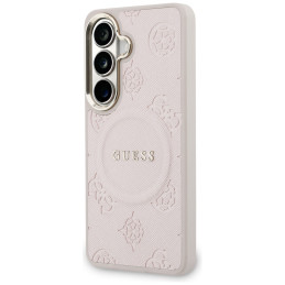 Etui Guess Saffiano Peony Embossed Ring MagSafe do Galaxy S26+ różowy
