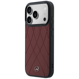 Etui Mercedes Leather with Crossed Lines MagSafe do iPhone 17 Pro Max czerwony