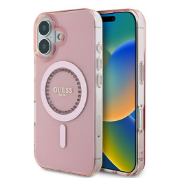 Etui Guess IML Rhinestones MagSafe do iPhone 16 Plus, różowe