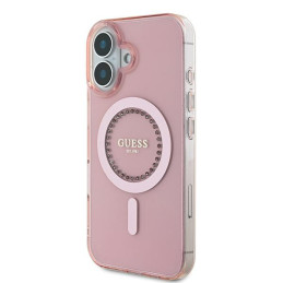 Etui Guess IML Rhinestones MagSafe do iPhone 16 Plus, różowe