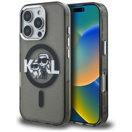 Etui Karl Lagerfeld IML Glitter Karl & Choupette Sketch Logo MagSafe do iPhone 16 Pro Max czarny