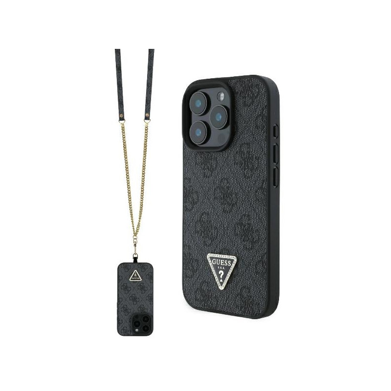 Etui Guess Leather Metal Logo Strass Crossbody do iPhone 16 Pro Max, czarny/black