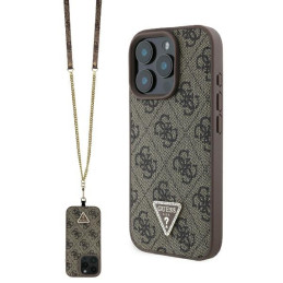 Etui Guess Leather Metal Logo Strass Crossbody do iPhone 16 Pro Max, brązowy/brown