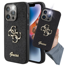 Etui Guess Glitter Script Big 4G do iPhone 15 Pro Max, czarny/black