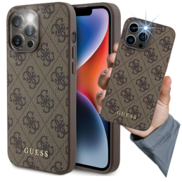 Etui Guess 4G Metal Gold Logo do iPhone 15 Pro Max, brązowy/brown