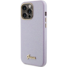 Etui Guess Glitter Glossy Script do iPhone 15 Pro Max, liliowy/lilac
