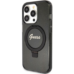 Etui Guess Ring Stand Script Glitter MagSafe do iPhone 15 Pro Max,  czarny/black