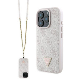 Etui Guess Leather Metal Logo Strass Crossbody do iPhone 16 Pro Max, różowy/pink