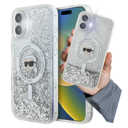 Etui Karl Lagerfeld Liquid Glitter Karl Head Magsafe do iPhone 16  Plus, transparent